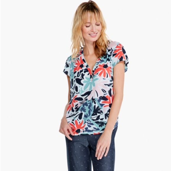 Nic + Zoe Tropical Patchwork Top in Aqua Multi Size XS - Picture 4 of 15